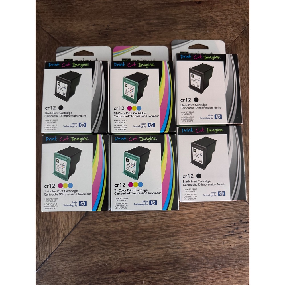 Cricut Imagine CR12 Ink Cartridges Lot of 6 Black & Tri-Color HP Technology seal